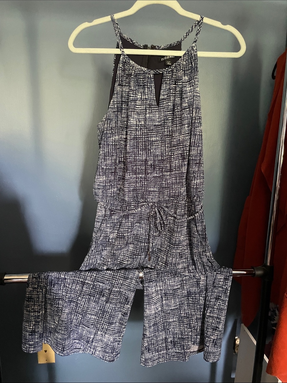 Roz & Ali Navy and White Sleeveless Cropped Jumpsuit